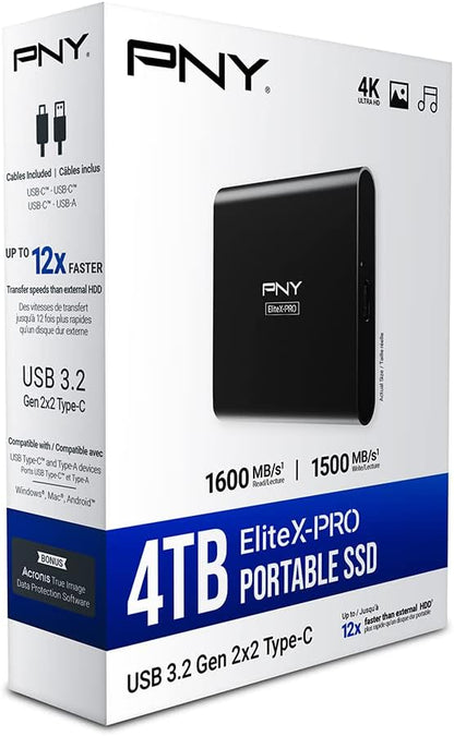 PNY EliteX-PRO 4TB USB 3.2 Gen 2x2 Type-C Portable Solid State Drive (SSD) – (PSD0CS2260-4TB-RB)