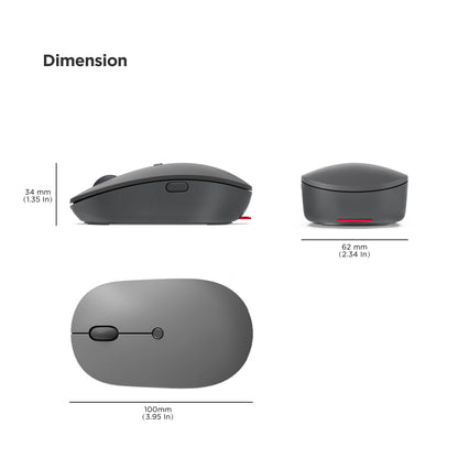 Lenovo Go USB-C Essential Wireless Mouse, 2.4 GHz Nano USB-C Receiver, Adjustable DPI, Rechargeable Battery, Ambidextrous, GY51C21210, Grey
