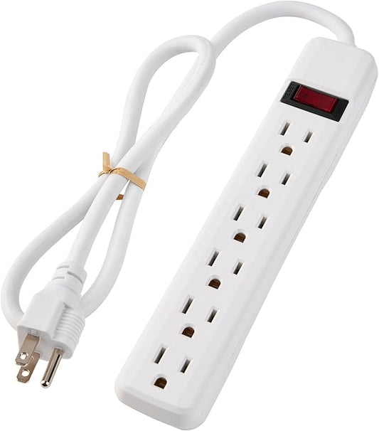 PowerEnvy 6-Outlet Surge Protector – 250 Joules, 2ft Cord, 15A/125V, 1875W Max – Right Angle Plug, Black – Home, Office, & Electronics Protection