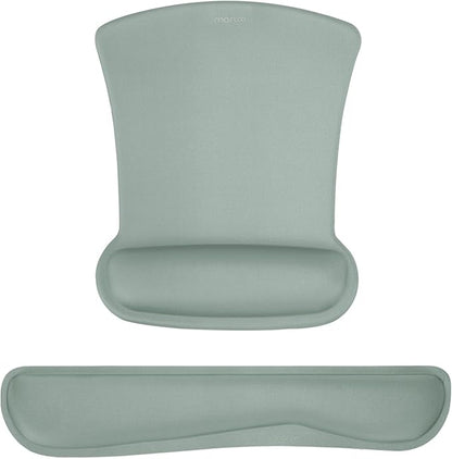 MOSISO Wrist Rest Support for Mouse Pad & Keyboard Set, Ergonomic Mousepad Non-Slip Base Home/Office Pain Relief & Easy Typing Cushion with Neoprene Cloth & Raised Memory Foam, Antique Green