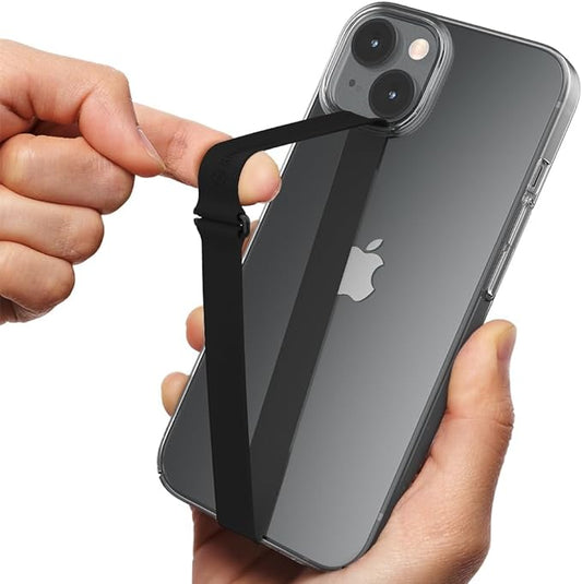 Sinjimoru C-Shaped Clip Finger Phone Grip, Silicone Strap, Black 200
