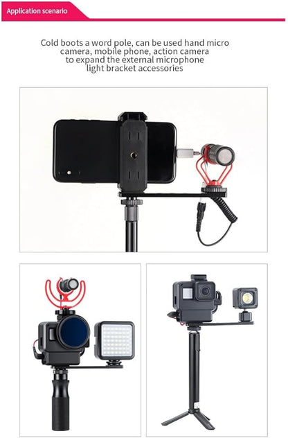 Aluminum Camera Cold Shoe Mount, Hot Shoe Extension Camera Flash Bracket for Light, Mic, with 1/4'' Tripod Screw (ST-002)