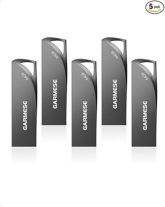 GARMESE 64GB USB 3.0 Flash Drive, 5-Pack Waterproof Metal USB Memory Stick, Slim Thumb Drive Portable Pen Drive with Keychain Hole Stylish Jump Drive for PC Computer Car
