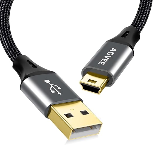 AGVEE 2 Pack 6.6ft Mini USB Cable, Braided Durable USB-A to Mini-B Charger Charging Cord for TI-84, Garmin GPS, Go-Pro Hero 4 3 2 HD, PS3 Controller, Canon Camera, Blue Yeti Microphone, Dark Gray