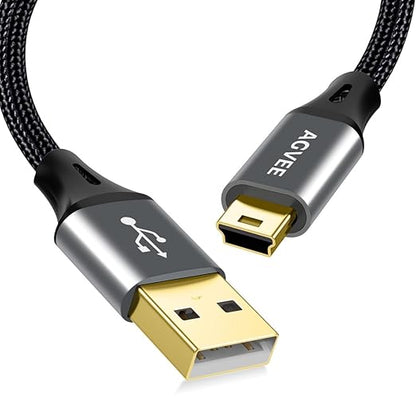 AGVEE 1ft Mini USB Cable, Braided Durable USB-A to Mini-B Charger Charging Cord for TI-84, Garmin GPS, Go-Pro Hero 4 3 2 HD, PS3 Controller, Canon Camera, Blue Yeti Microphone, Dark Gray