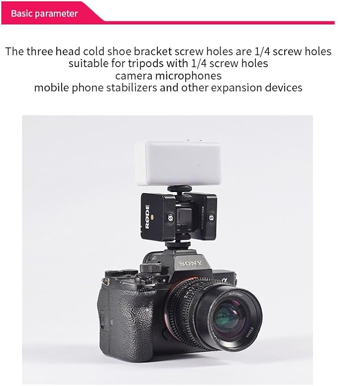 Aluminum Camera Cold Shoe Mount, Hot Shoe Extension Camera Flash Bracket for Light, Mic, with 1/4'' Tripod Screw (ST-002)