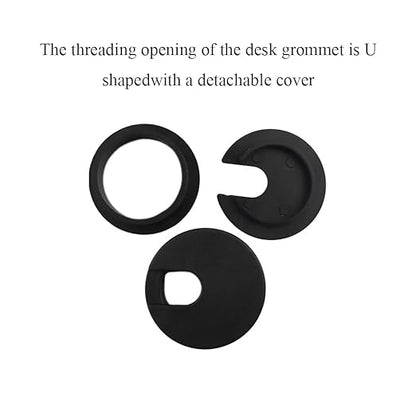 HAHIYO 2Pcs 1.38Inch/35mm Black ABS Plastic U-Shaped Desk Grommet Wire Grommet Cable Management Cord Hole Cover Desk Wire Hole Insert Wire Organizer for Computer Office Home School Equipment Systems