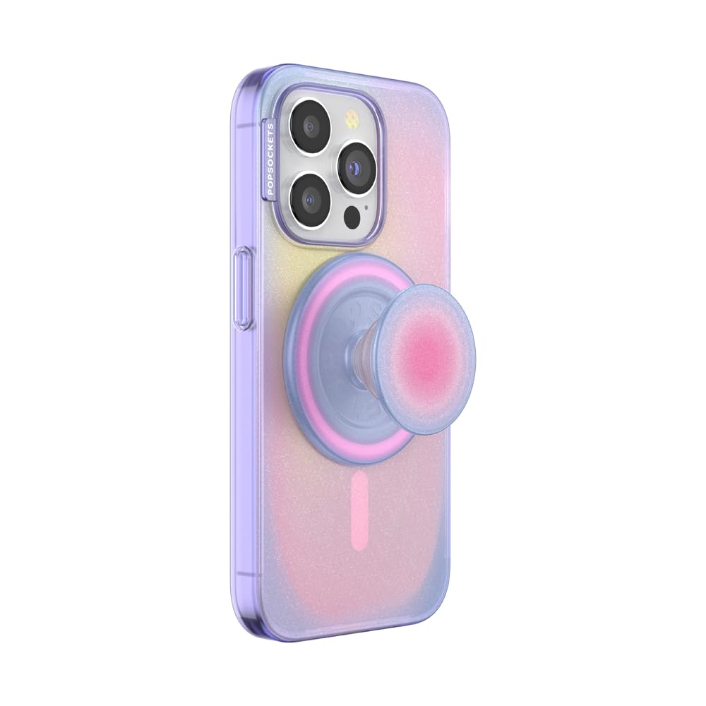 PopSockets iPhone 15 Pro Phone Case with MagSafe, Wireless Charging Compatible, White - Opalescent Clear
