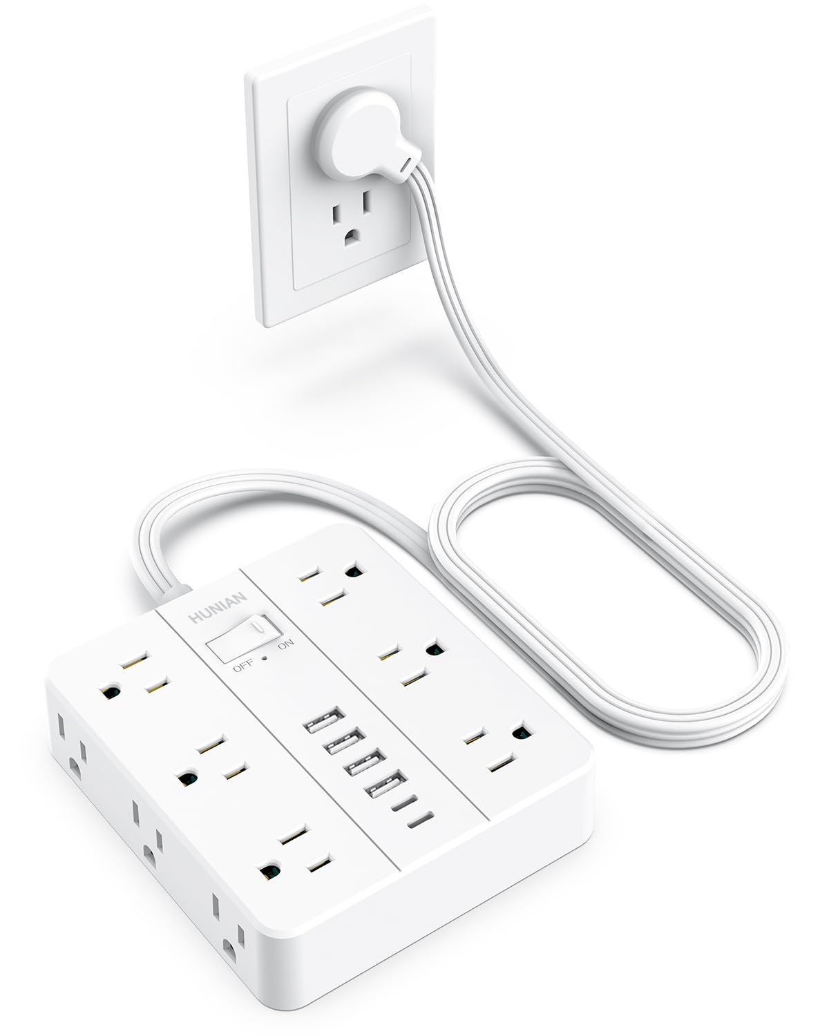 Flat Plug Power Strip, 5Ft Extension Cord with Multiple Outlets