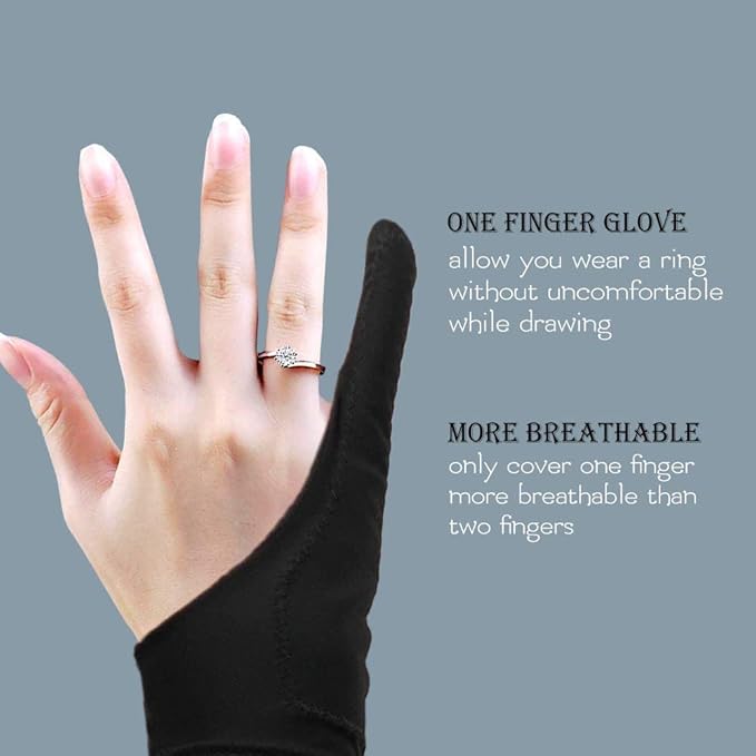 AKX Artist Glove Small - 2 Pack Palm Rejection Drawing Gloves for Graphic Tablet, iPad - Smudge Guard, Reduce Friction, 1-Finger, Elastic Lycra, Good for Left and Right Hand, Black | AK-01