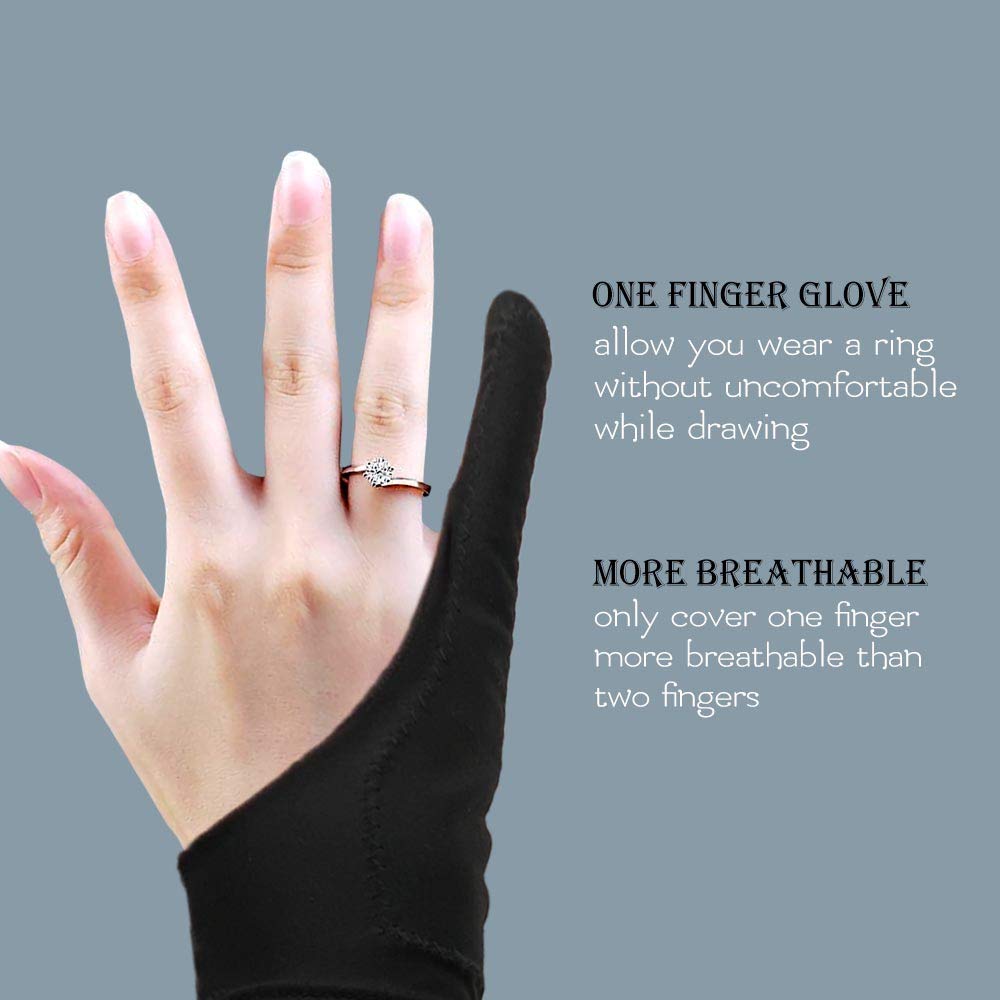 AKX Artist Glove Small - 2 Pack Palm Rejection Drawing Gloves for Graphic Tablet, iPad - Smudge Guard, Reduce Friction, 1-Finger, Elastic Lycra, Good for Left and Right Hand, Black | AK-01