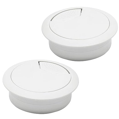 Desk Grommet 2-1/16" (53 mm), Desk Cord Hole Cover, Cable Grommet ABS Plastic, Desk Hole Grommet for Office and Home Table Cable, Detachable Adjustable Cable Cord Organizer (White 2 Pcs)