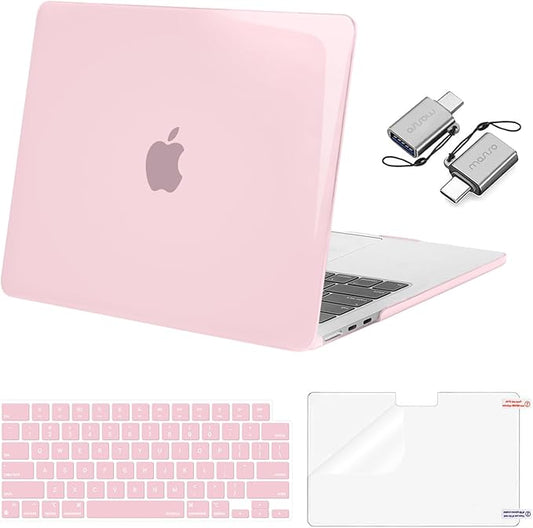 MOSISO Compatible with MacBook Air 13 inch Case M5 2026 M4 2025 M3 M2 2024-2022 A3449 A3240 A3113 A2681, Hard Shell&Keyboard Cover&Screen Film&Type C for MacBook Air 13.6 inch Case, Rose Pink