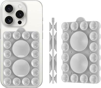 Silicone Suction Mount, Silicon Adhesive Phone Accessory for iPhone and Android, Hands-Free Mirror Shower Phone Holder, TikTok Videos and Selfies (Light Gray 2Pack, Double Sided)