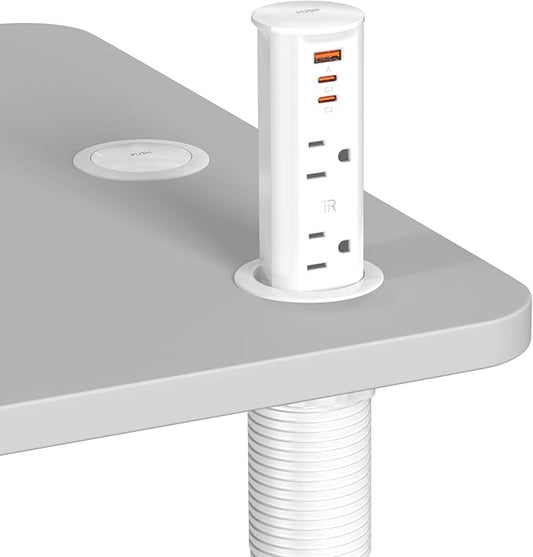 2 Inch Pop Up Outlet for Countertop & Office Desk,ETL Listed, 20W USB C Fast Charge,2 Outlets,3 USB,Recessed Power Grommet for Conference Table,Workstation,Hotel,Kitchen Island (White, 6 FT Cable)