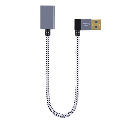 CableCreation Short USB 3.0 Extension Cable 1FT, Left Angle USB Male to Female Extender Cord, 90 Degree USB 3.0 for VR, PlayStation, Xbox, Keyboard, Space Gray 0.3M