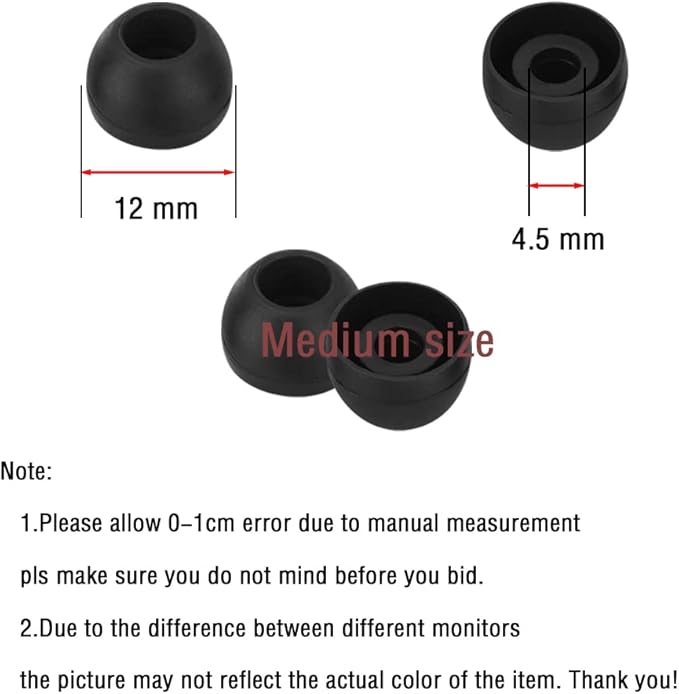 Silicone Medium Replacement Ear Tips - Eartips for In-Ear Headphones - Rubber Tips Earbud Covers - 10 Pairs (Black)