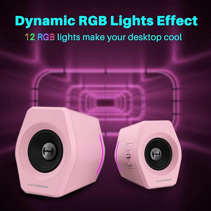 Edifier G2000 32W PC Computer Speakers for Gaming Desktop PC Laptop Mac Computer Woofer Speakers Bluetooth USB 3.5mm AUX Inputs RGB Lights Multimedia Speakers Pink