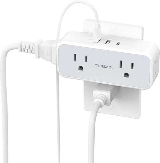 TESSAN Surge Protector Outlet Extender, Multi Plug Mini Wall Expander, Grey