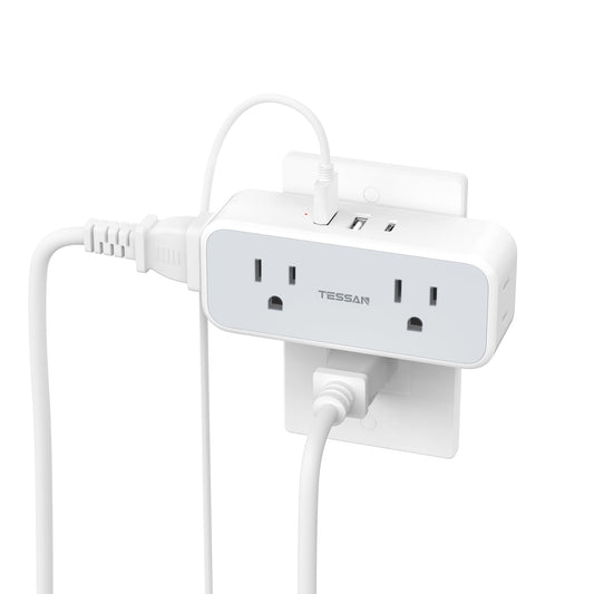 TESSAN Wall Outlet Extender, Multi Plug Mini Wall Expander, Grey