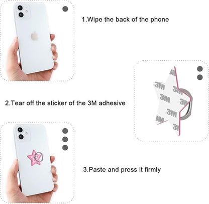 Bonoma Cute Star Phone Ring Holder, 3 Pack Universal Finger Ring Stand Grip Kickstand Ring, 360° Rotation Universal Stylish Stand Compatible with All Smartphones