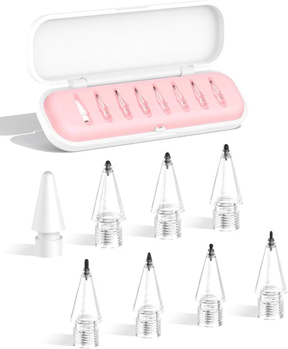 8-Pack Carbon Fiber Replacement Tips for Apple Pencil Pro/2nd/1st Gen/USB-C, Upgraded Nibs for Bare Screen & Tempered Glass with Storage Case - Pink