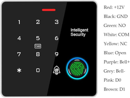 Door Access Control System IP67 Waterproof RFID Fingerprint Keypad Exit Button Doorbell Buzzer 600lb Magnetic Lock Kit