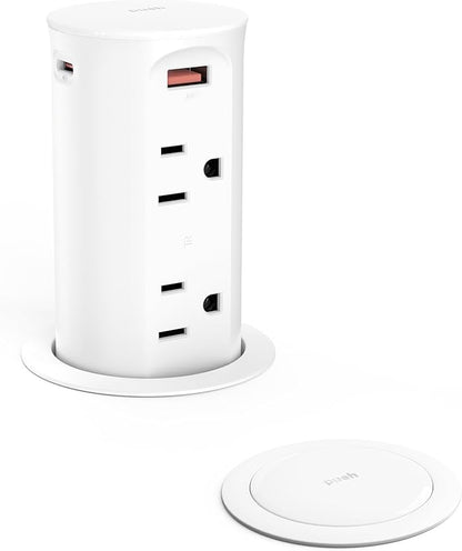 Pop up Outlet for Countertop,65W USB C Fast Charging Port,2.5-inch Hole Desktop Power Grommet,Recessed Power Strip,4 Outlets 4 USB Ports,15Amp Tamper Resistant Receptacle,ETL Listed (White)
