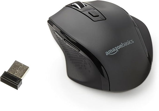 Amazon Basics Portable Wireless Computer Mouse, Ergonomic, 2.4 GHz Optical, DPI Adjustable, Easy to Use, Compatible With PC, Mac, Laptop, Black