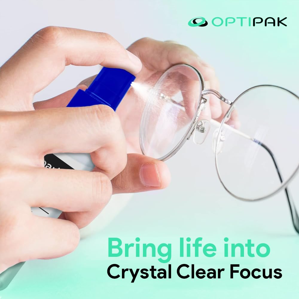 OPTIPAK Sparkle Anti-Reflective Lens Cleaner Spray kit | (1) 1oz Glasses Cleaner Spray + (1) Microfiber Cloth for Eyeglasses, Sunglasses, Lenses, Screens and Camera Cleaning Kit (2 Piece Set)