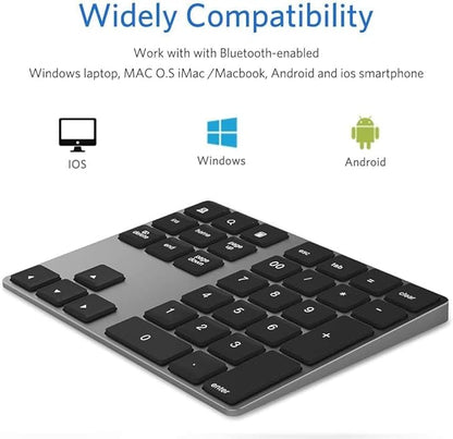 Bluetooth Number Pad, Aluminum Rechargeable Numeric Keypad Wireless 34-Keys Number Keyboard Shortcut Keypad Numpad Data Entry Compatible for iMac Windows