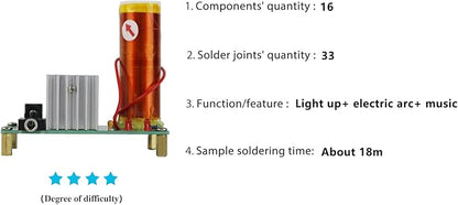 Tesla Coil Soldering Kit with Purple Arc & Bluetooth Music Sync | DIY Spark Generator for Science Experiments, Lighting Lamps, and Audio Visual Effects