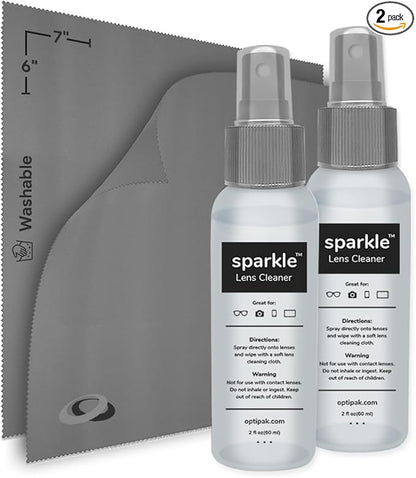 Sparkle Anti-Reflective Lens Cleaner Spray kit | (2) 2oz Glasses Cleaner Spray + (2) Microfiber Cloth for Eyeglasses, Sunglasses, Lenses, Screens and Camera Cleaning Kit (4 Piece Set)