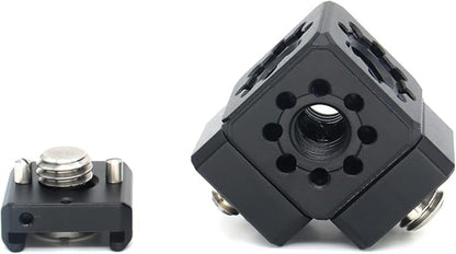 Camera Hot Shoe Extension Bracket Cold Shoe Mounts for Camera Cage Tripod Magic Arm Microphone LED Video Light, Shoe Mount Holder with 1/4'' 3/8'' Arri Thread and Arri-locating Hole