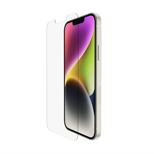 Belkin UltraGlass iPhone 14, iPhone 13 Pro Screen Protector - Easy Application with Installation Guide Tray - Crystal Clear Tempered Glass Screen Protector with AntiMicrobial-Treated Display
