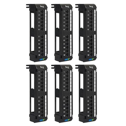 ICC CAT5e Patch Panel, UL Listed & PoE++ Rated Gigabit Applications, Wall Mount 12 Port Network Patch Panel with Rear 110 IDC Terminal Blocks and 89D Wall Mount Bracket, Black, 6-Pack