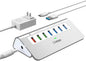 Powered USB Hub 10Gbps, Aluminum 7 Port USB 3.2 Data Hub with 4 USB 3.2 Gen 2 Ports, 3 Fast Charging Ports, 30W Power Adapter, Type A & C Cable for Mac, PC, Laptop