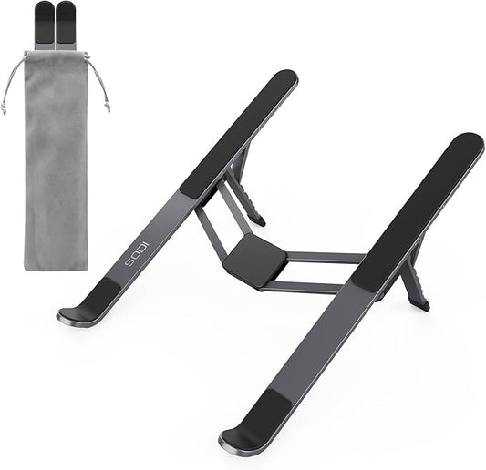 SODI [Innovative Compact] Foldable Laptop Stand for Desk, Lightweight Portable Laptop Stand for Business Trip, Library, Cafe, 6 Level Height Ergonomic Aluminum Computer Stand for MacBook 10-16"