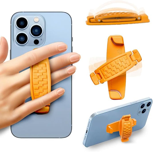 SpiiderGriip 360 Rotating Phone Grip – Flat-Fold Kickstand & Secure Strap – Works with iPhone, Android, Tablets & Cases – Comfortable & Durable (Orange)