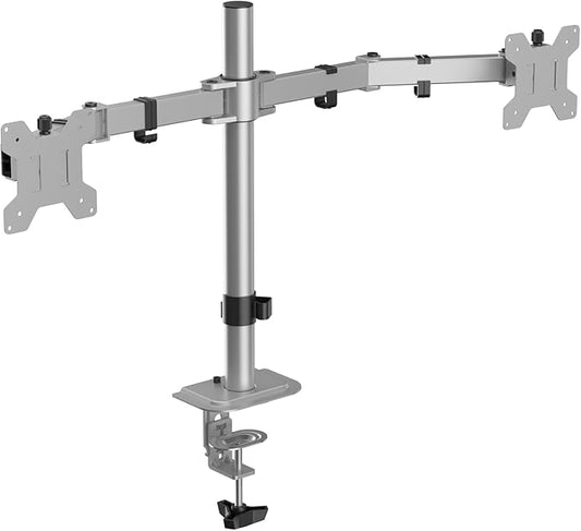 Suptek Dual Monitor Desk Mount, Adjustable Dual Monitor Arm for 2 Monitor Screens up to 43 inch, 15.75" Pole Monitor Stand for Desk, Holds up to 22 lbs,Silver(MD9442LS)