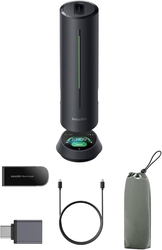 Insta360 Wave - AI Speakerphone, Bluetooth, Voice Recorder, 8 Noise-Canceling Mics w/Beamforming, AI Transcript & Summary, Support 99 Languages, 32GB Storage, Meetings, Podcasts, Livestreams