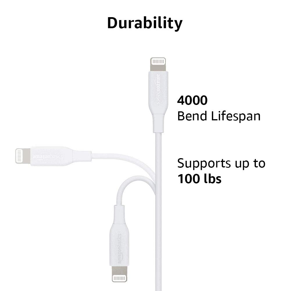 Amazon Basics USB-C to Lightning Charger Cable, Apple MFi Certified for iPhone 14 13 12 11 X Xs Pro, Pro Max, Plus, iPad, Fast Charging, High Speed Data Sync, 6 ft, White