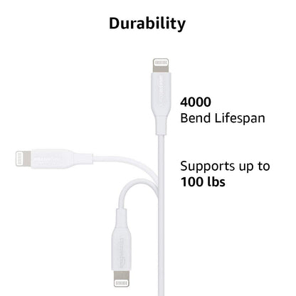 Amazon Basics USB-C to Lightning Charger Cable, Apple MFi Certified for iPhone 14 13 12 11 X Xs Pro, Pro Max, Plus, iPad, Fast Charging, High Speed Data Sync, 6 ft, White