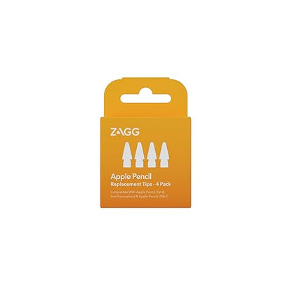 ZAGG Replacement Tips for Apple Pencil 1st Gen, 2nd Gen, & USB-C - Pack of 4, Smooth Writing, Perfect Friction, White