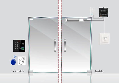 Door Access Control System IP67 Waterproof RFID Fingerprint Keypad Exit Button Doorbell Buzzer 600lb Magnetic Lock Kit