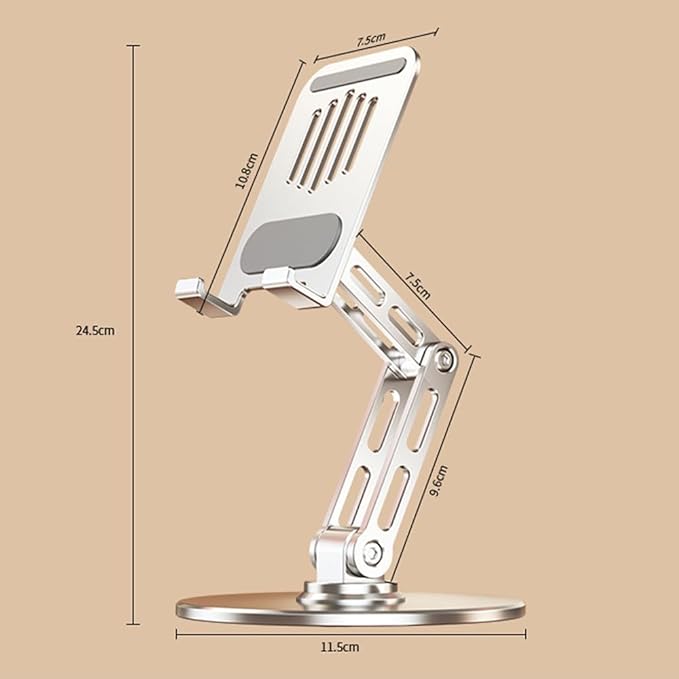 360° Rotating for iPad Stand for Desk Cell Phone Holder Adjustable Tablet Stand for Desk, Aluminum Alloy, Silver,for Ipad Tablet Kindle Stands Holder Compatible 4.7"-12.9"