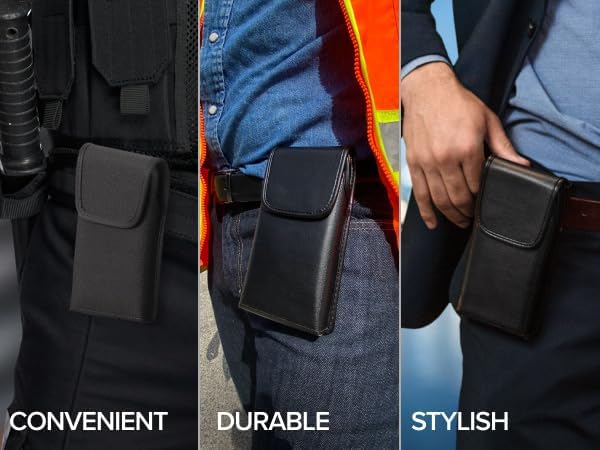 Turtleback Belt Clip for iPhone 16 Pro, 16e, 15 pro 14 Pro 13 Pro -Large- Fits w/Defender Bulky Style Cases, Premium Black Leather, Vertical Belt Holder, Magnetic Closure HD Rotating Belt Clip