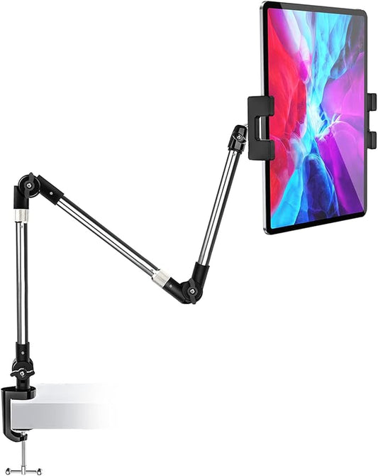 woleyi Adjustable Tablet Mount Holder, Aluminum 35" Desk/Bed Clamp Tablet Stand with Foldable 360° Swivel Arm, for iPad Pro Air Mini, Galaxy Tabs, Z Fold, iPhone, Switch, Fire HD, 4.7-13" Devices