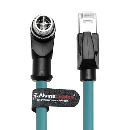 Alvin's Cables M12 X-Code 8 Pin Male to RJ45 Ethernet Cable for Cognex Keyence Camera, High-Flex Cat6a Cable for Industrial Automation, Fieldbus Module, Robotics, Right Angle 65.6ft/20m Green