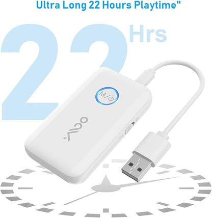 YMOO Bluetooth 5.3 Transmitter Receiver for 2 Wireless Headphones/Speaker/Airplane, 3.5mm Jack AUX Bluetooth Audio Adapter, 22h Long Range AptX Low Latency for Smarphone/Tablet/PC/TV/Home Stereo